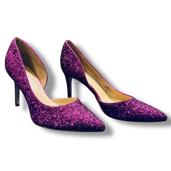 Marc Fisher Pink Glitter D’Orsay Stiletto Heels Women’s Size 7 Pointed Toe - Picture 3 of 8